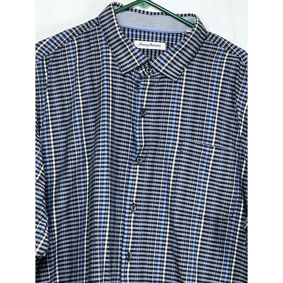 Tommy Bahama Mens XXL Blue/Gray Plaid Silk Blend Long Sleeve Button Down Shirt - Picture 7 of 8